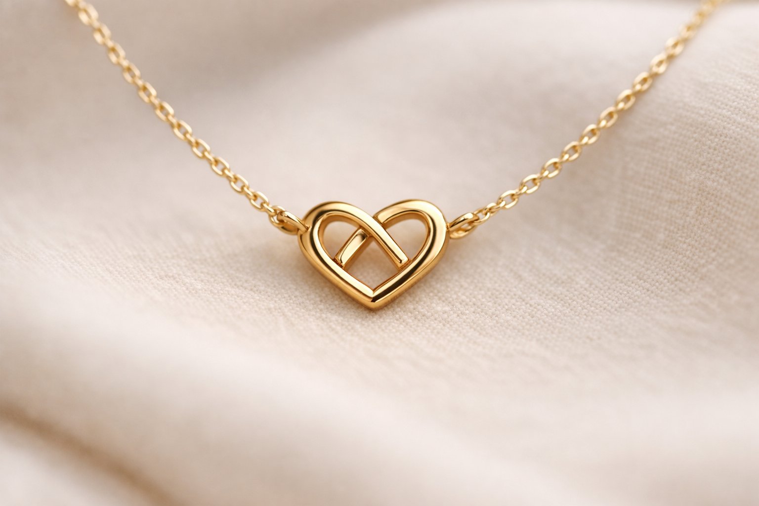 Close-up of an elegant necklace with a delicate pendant resting on soft fabric.