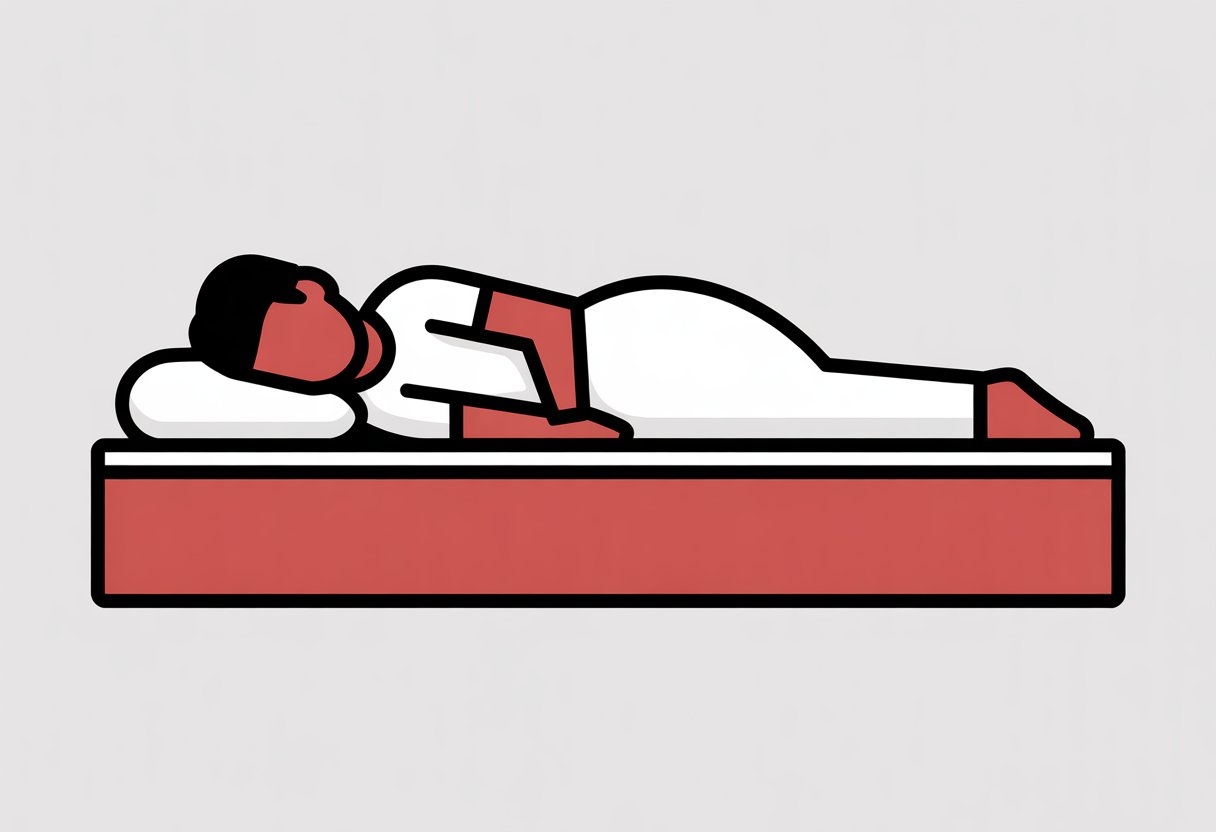 A side sleeper lying comfortably on a mattress, shown in simple shapes with a curved posture indicating support.