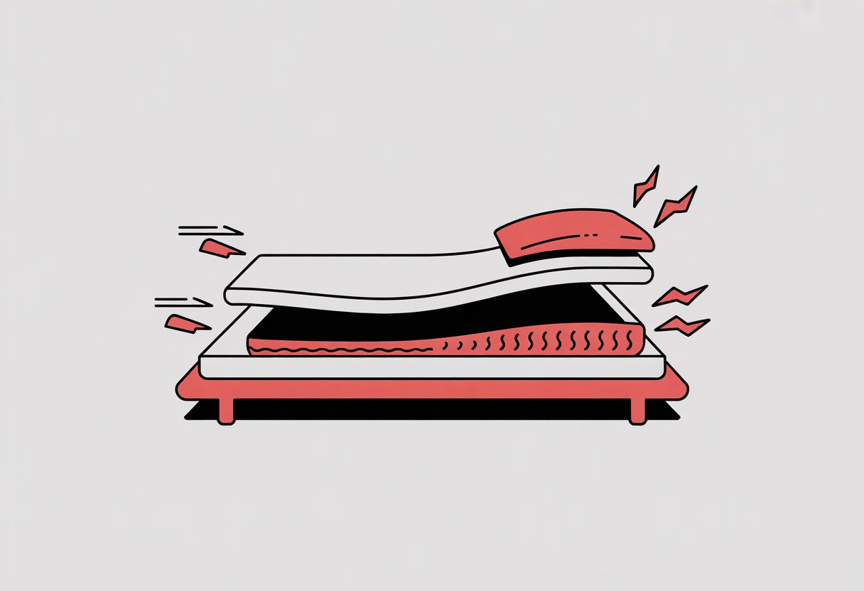 A simple cross-section illustration of a mattress showing different layers designed for cooling, with arrows indicating airflow through the layers.