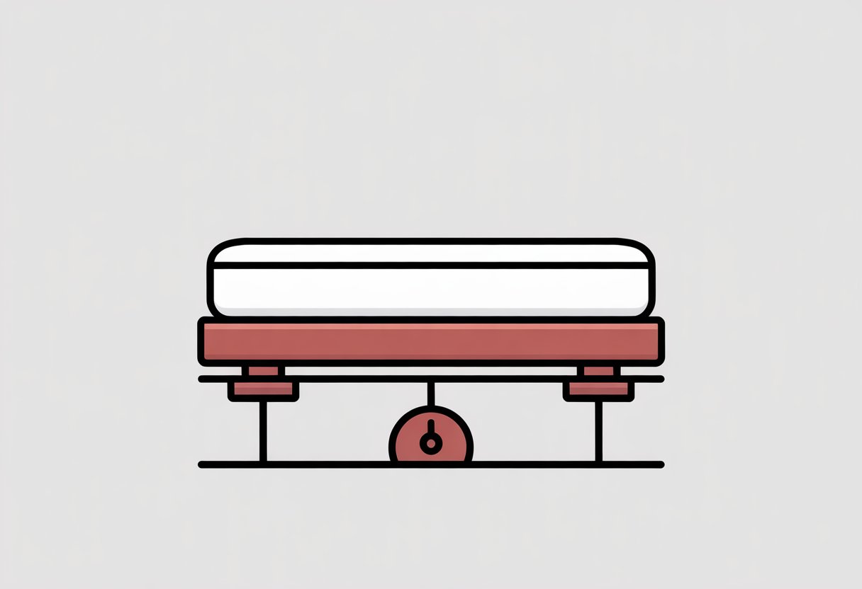 A simple illustration of a mattress balanced evenly on a scale.