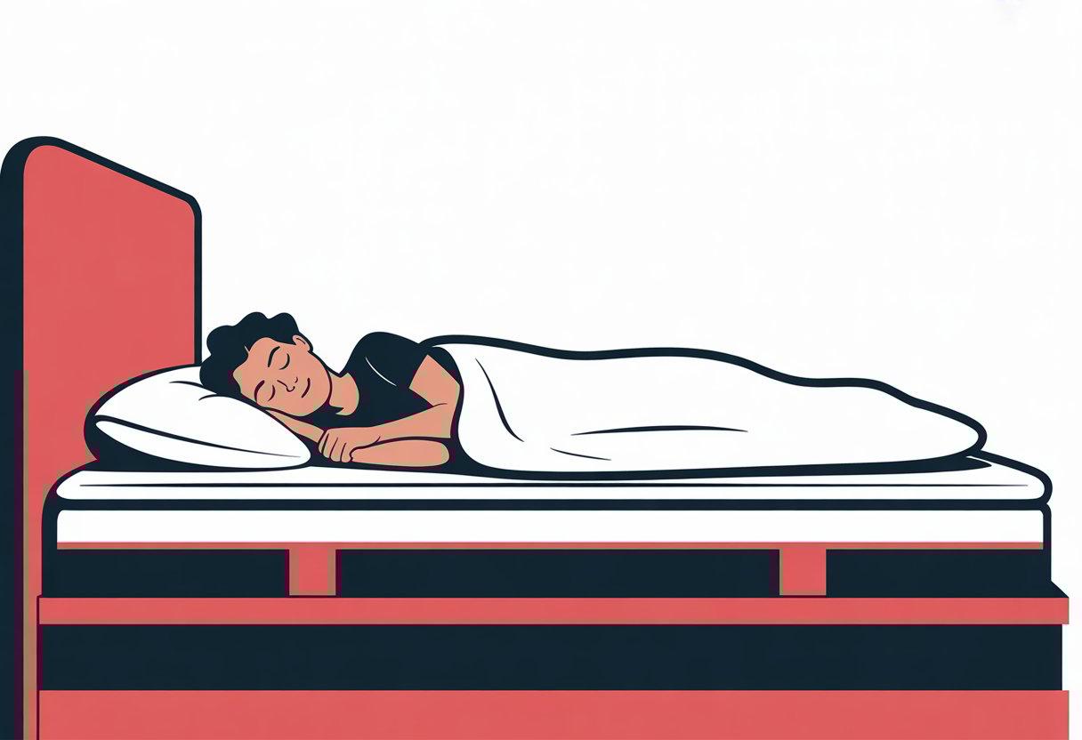 A person peacefully lying on a mattress in a simple bedroom setting, showing comfort and rest.