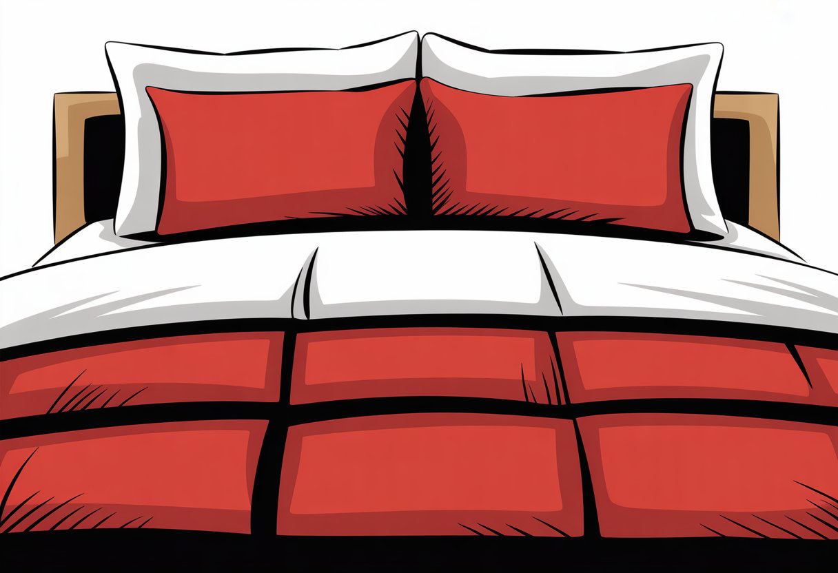 A neatly made hotel bed showing multiple layers of bedding including a top sheet, comforter, and mattress.