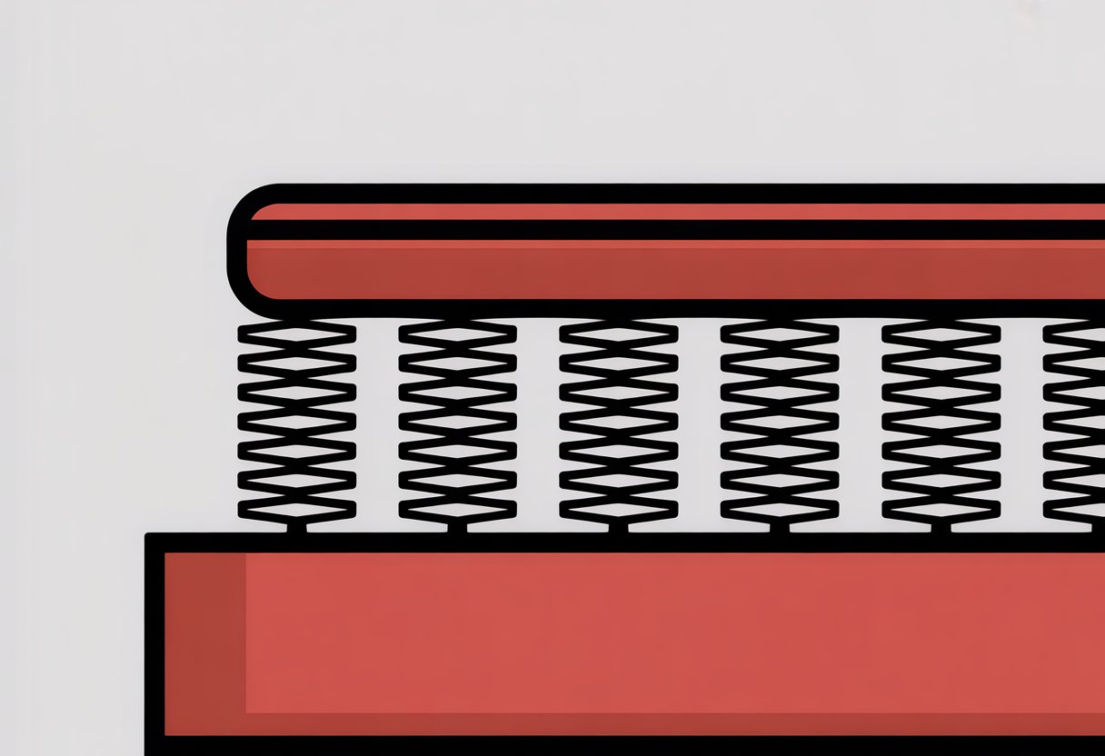 A cross-section illustration of a spring mattress showing rows of springs inside distinct mattress layers.