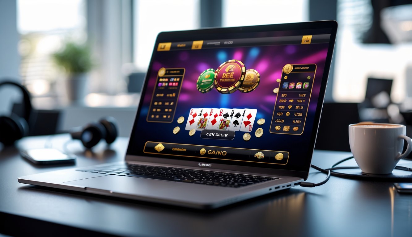 Seorang pemain menggunakan komputer untuk bermain judi Ceme dealer online di ruang kerja yang rapi dan terang.