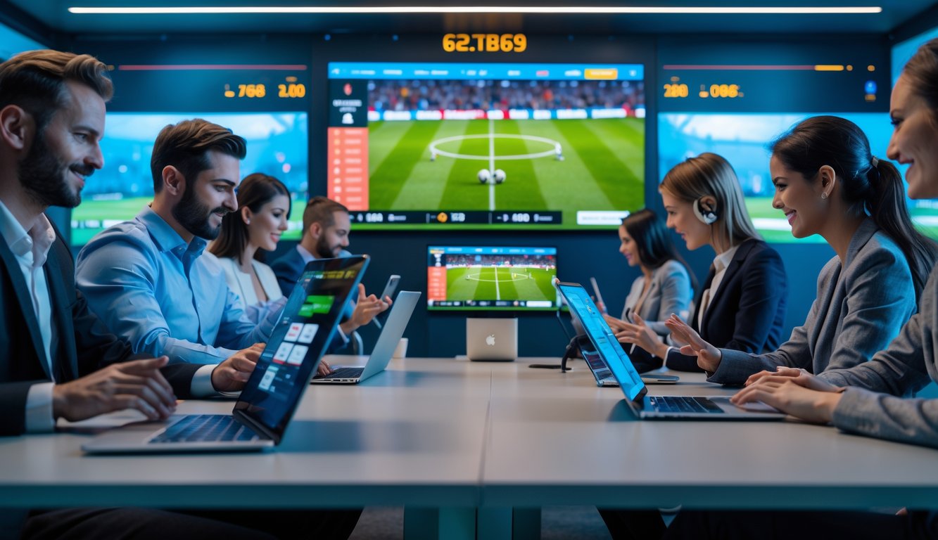 Beberapa orang menggunakan perangkat digital untuk memasang taruhan langsung pada pertandingan sepak bola secara online.