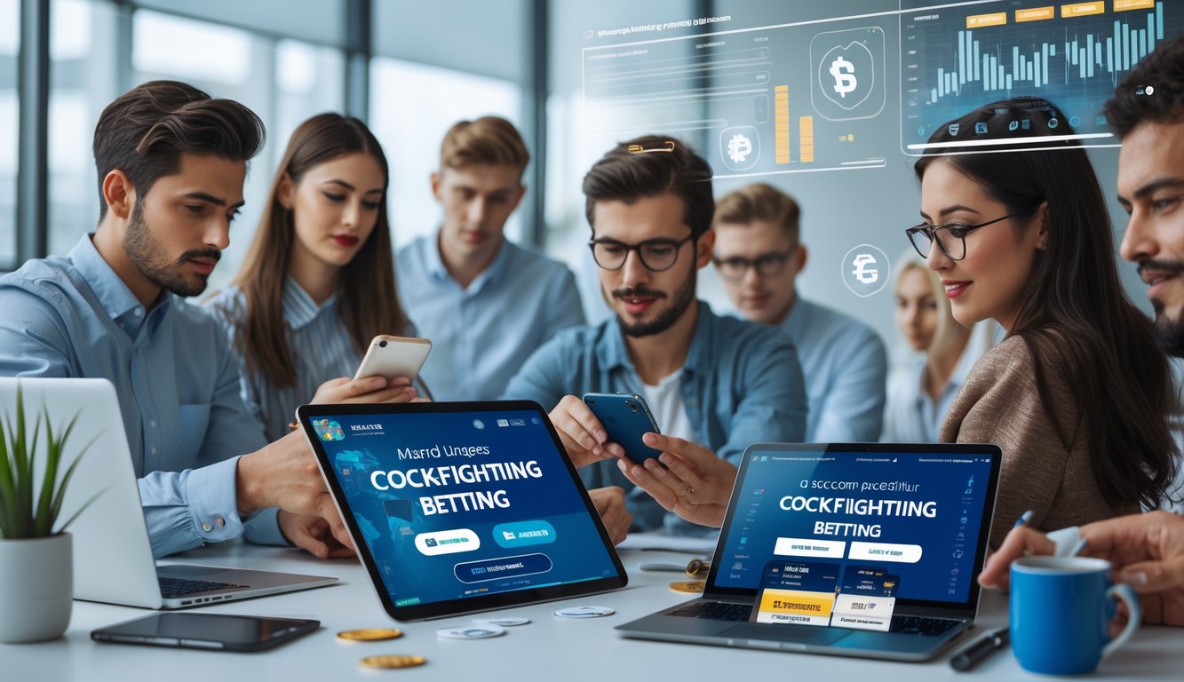 Beberapa orang muda menggunakan perangkat digital di kantor modern untuk melakukan transaksi online dengan cepat dan mudah.