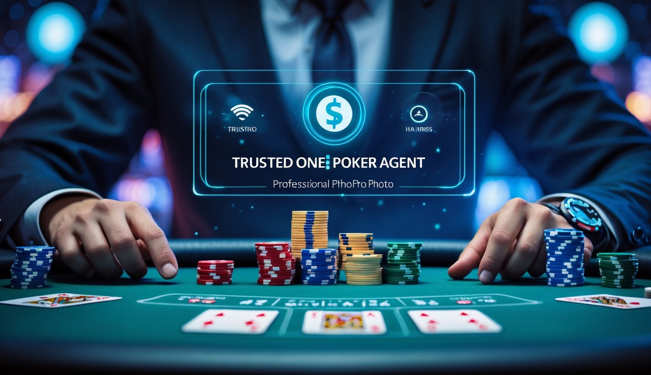 Meja poker profesional dengan chip dan kartu, menampilkan suasana layanan cepat dan tersedia 24 jam.