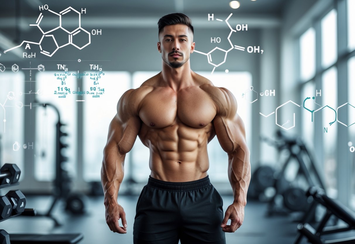 Мускулистый мужчина в спортивном зале с хорошо выраженной мускулатурой.