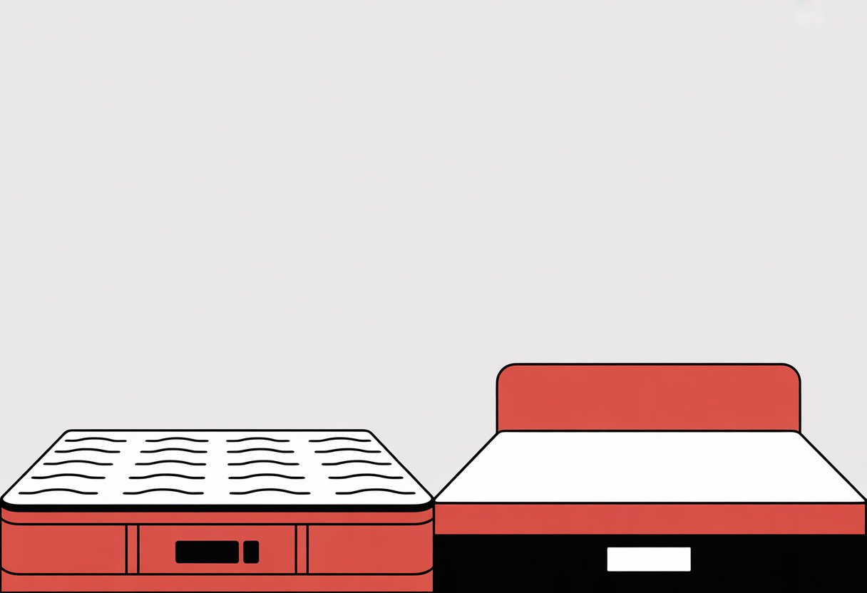 Three king size mattresses side by side, each shown as simple rectangles with different patterns to represent different mattress types.