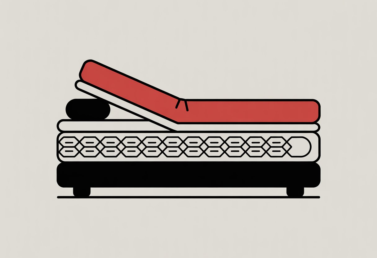 A simplified illustration of a mattress divided into two layers, showing a top foam layer and bottom coil layer in red and black on a white background.