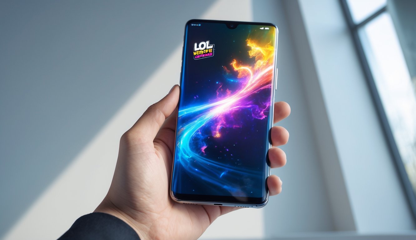 Sebuah ponsel modern terbaru tahun 2026 dipegang oleh tangan dengan latar belakang bersih dan pencahayaan lembut.