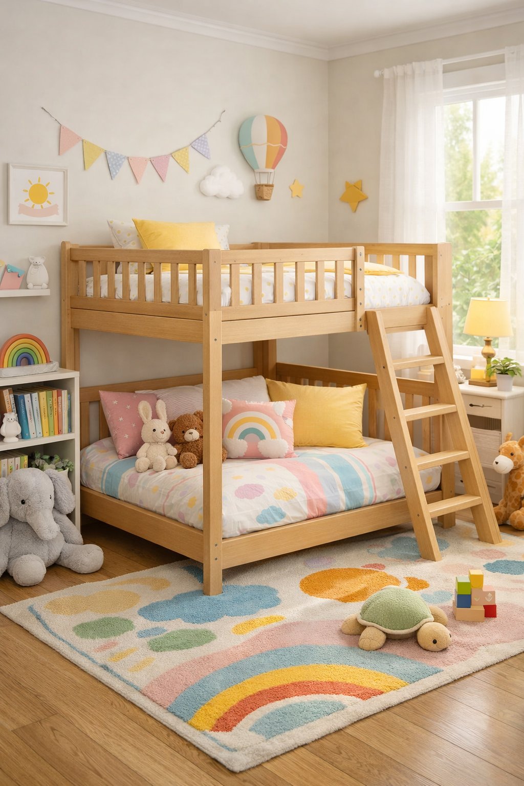 Toddler Bunk Beds For Kids: Top 5 Safe Space-Saving Picks 2 A toddler bunk bed in a bright, cozy children's bedroom with colorful bedding and toys.