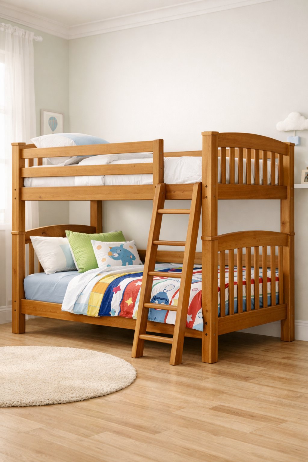 Toddler Bunk Beds For Kids: Top 5 Safe Space-Saving Picks 5 A toddler twin bunk bed with a built-in ladder in a bright, child-friendly room.