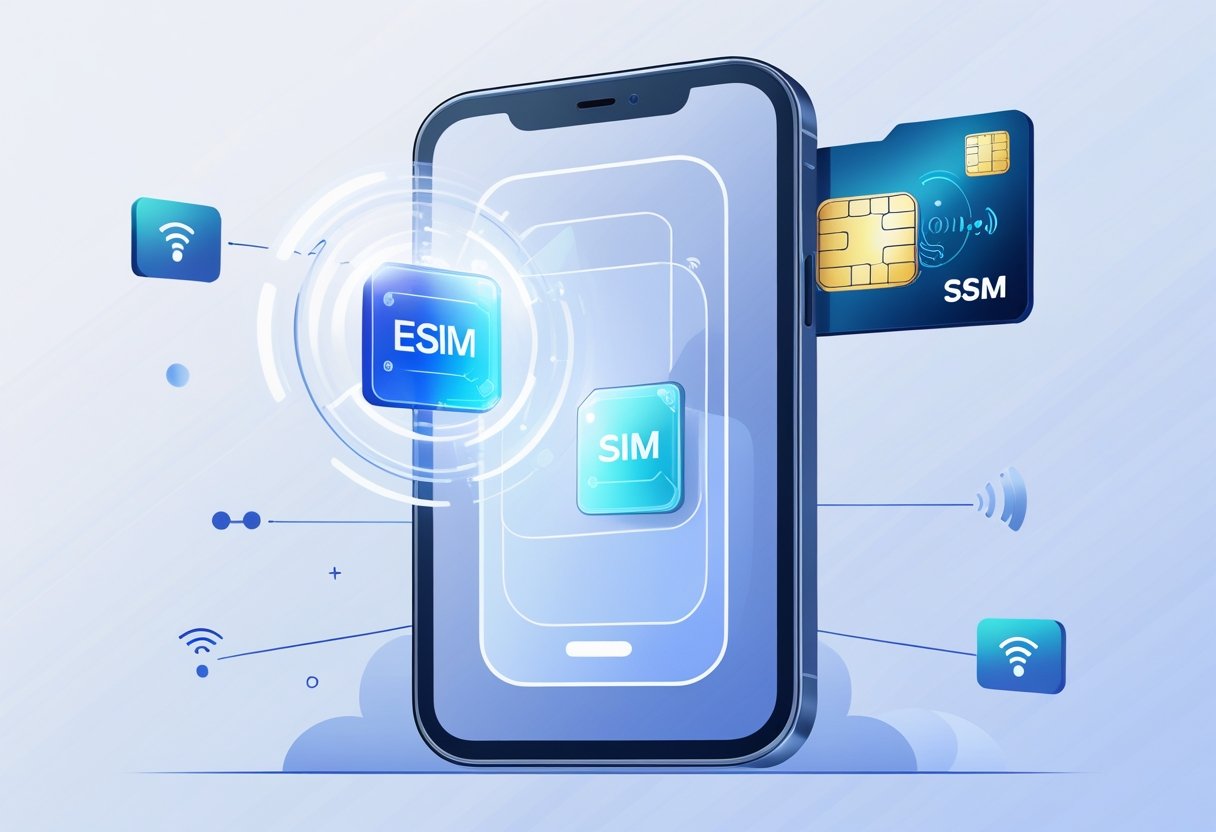 Moderne smartphone met eSIM en fysieke SIM