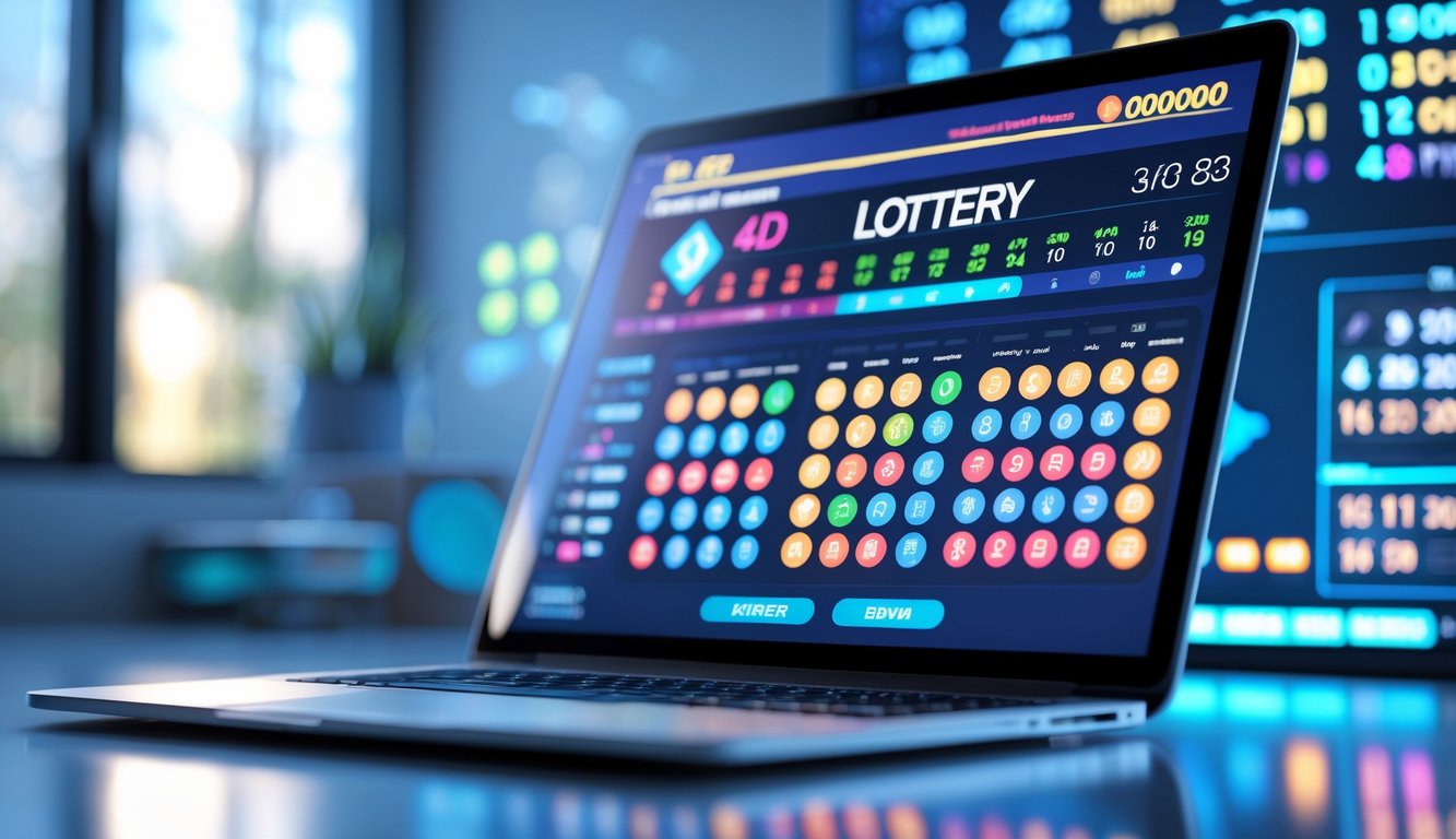 Layar komputer menampilkan data angka togel dengan grafik dan kalender di latar belakang.