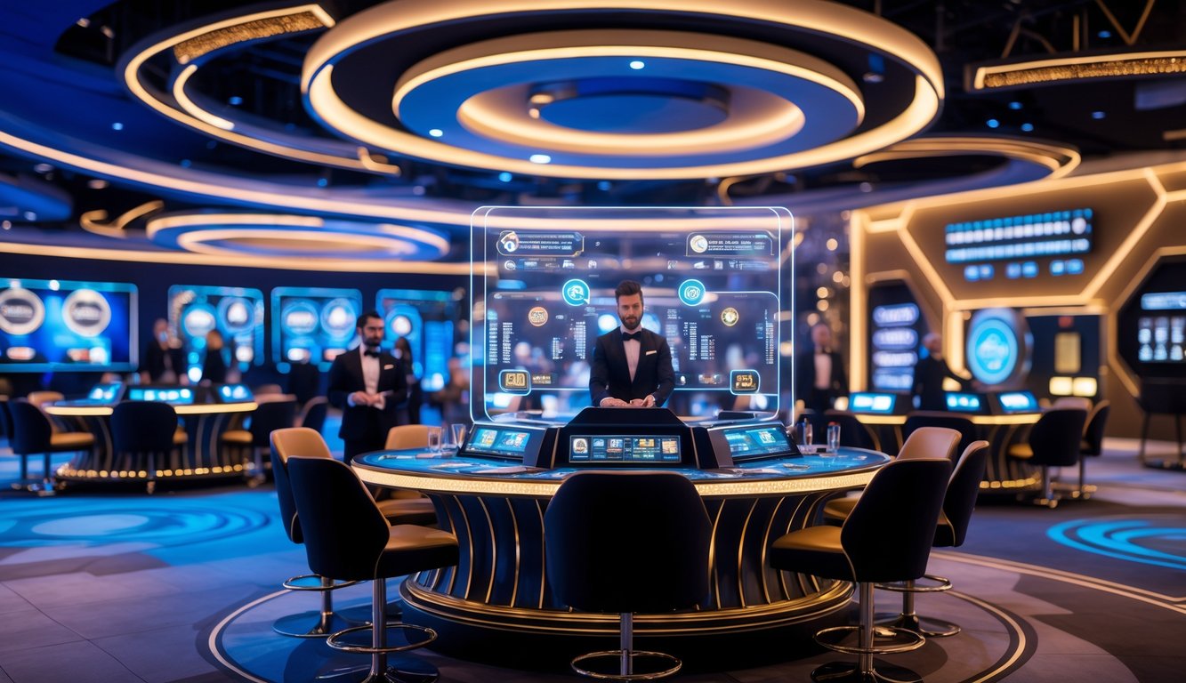 Suasana kasino langsung modern dengan meja dealer dan teknologi streaming canggih yang realistis.