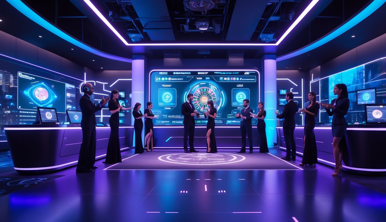 Studio kasino langsung futuristik dengan dealer profesional dan teknologi canggih di dalam industri game digital.