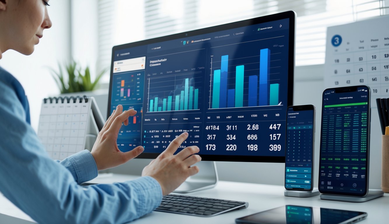 Seseorang sedang bekerja dengan komputer yang menampilkan grafik dan data terkait togel online dalam suasana kerja yang teratur dan profesional.