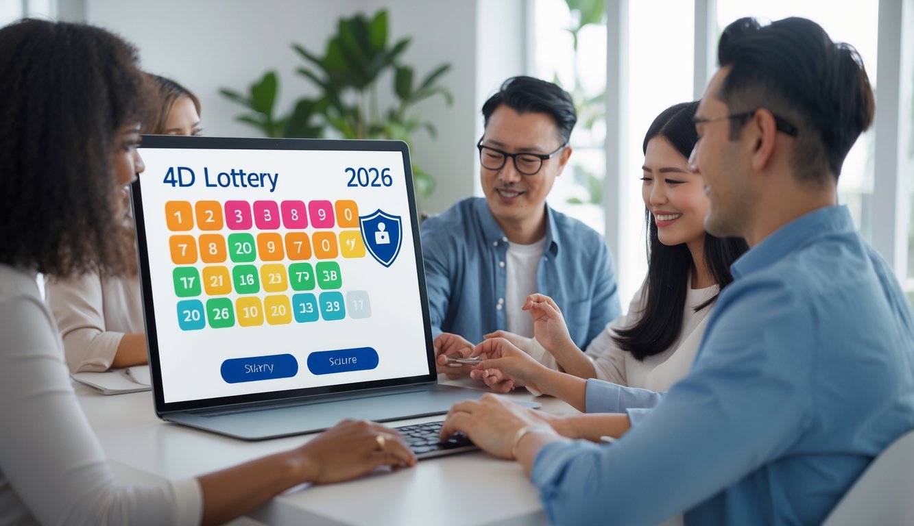 Orang-orang menggunakan komputer untuk bermain judi togel 4D secara online dalam suasana rumah atau kantor yang terang dan nyaman.