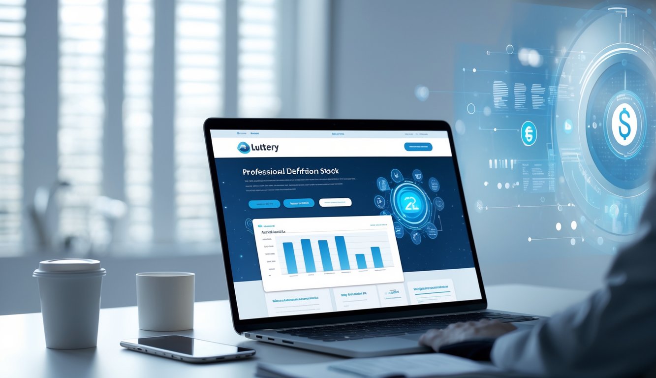 Seseorang menggunakan laptop di meja kerja modern dengan latar belakang grafik digital yang menunjukkan konsep platform togel online terpercaya.