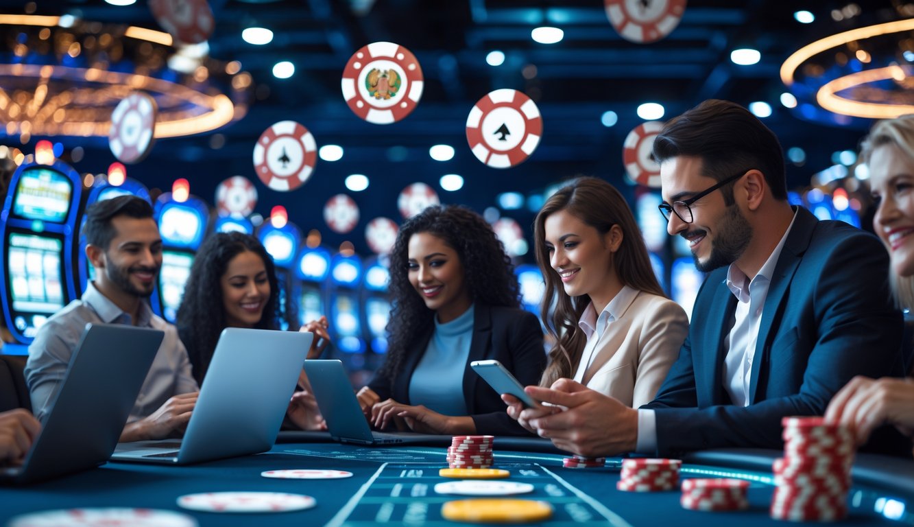 Beberapa orang menggunakan perangkat digital untuk bermain judi kasino online dengan suasana yang aman dan menyenangkan.