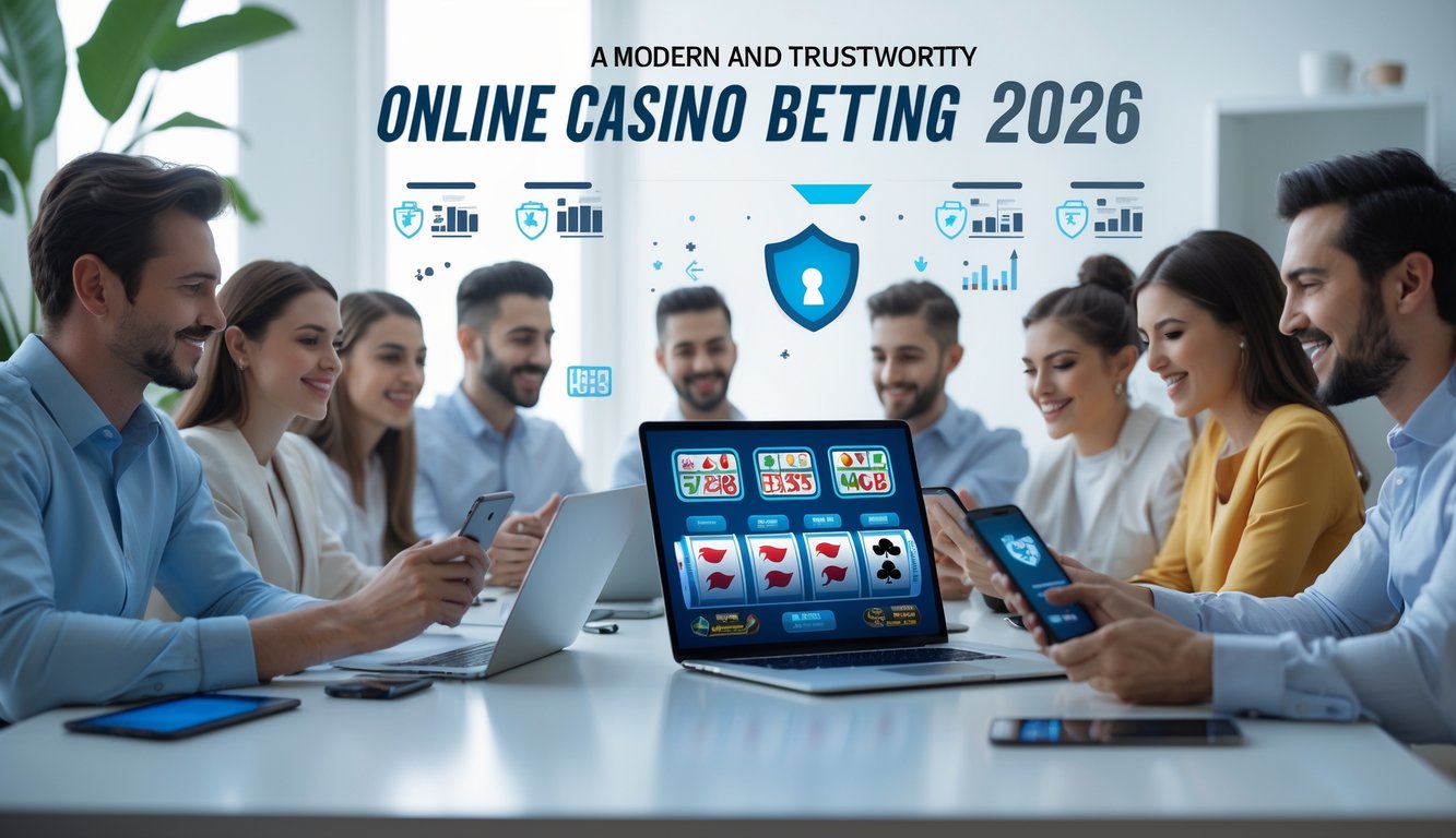 Orang-orang menggunakan perangkat digital untuk bermain permainan kasino online dengan suasana yang aman dan nyaman.