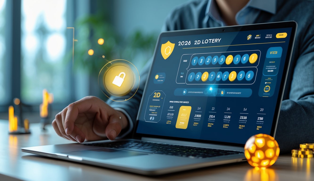 Seseorang menggunakan perangkat digital untuk bermain togel online dengan tampilan angka dan grafik di layar.