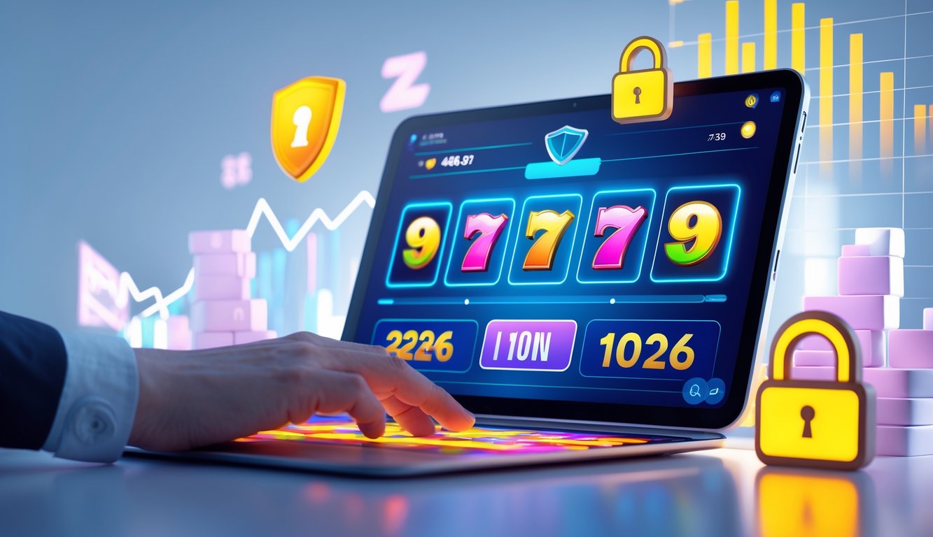 Seseorang menggunakan perangkat digital dengan tampilan permainan slot dan togel 2D yang modern dan terpercaya.