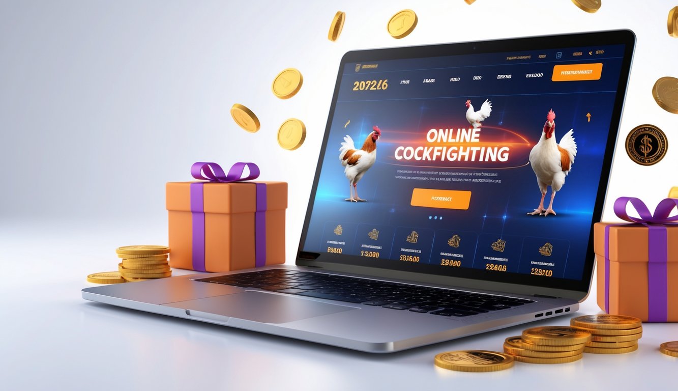 Seseorang menggunakan laptop dengan tampilan situs taruhan sabung ayam online yang menarik dan terpercaya.