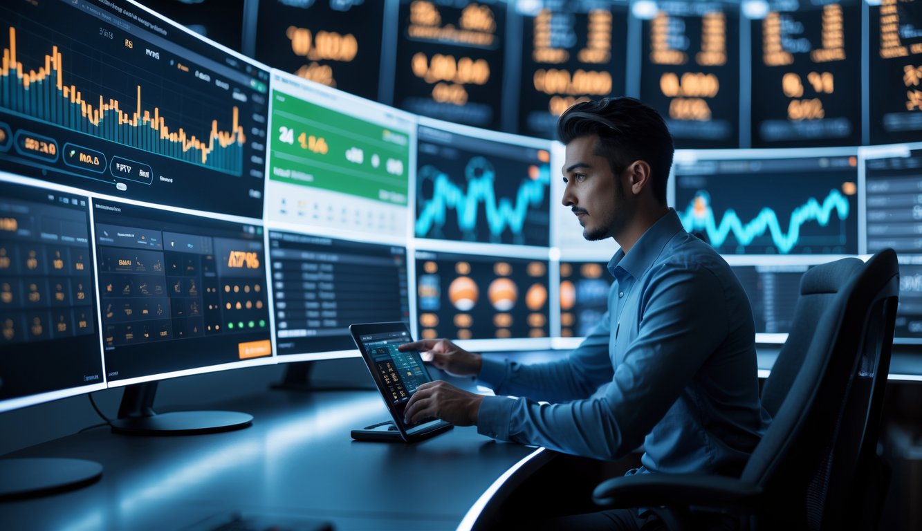 Seseorang sedang menggunakan komputer dengan layar menampilkan statistik dan peluang taruhan olahraga secara online.