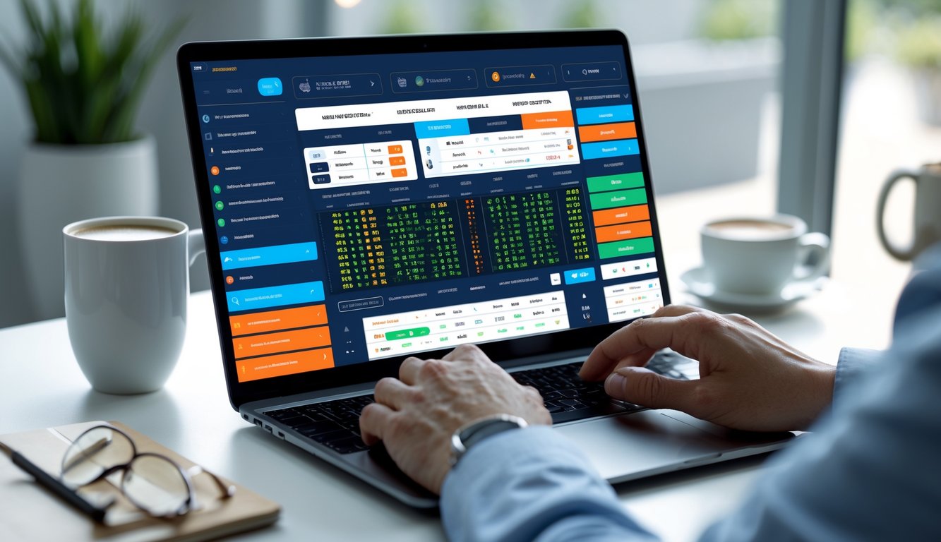 Seseorang menggunakan laptop dengan tampilan taruhan balap kuda online di meja kerja yang rapi.