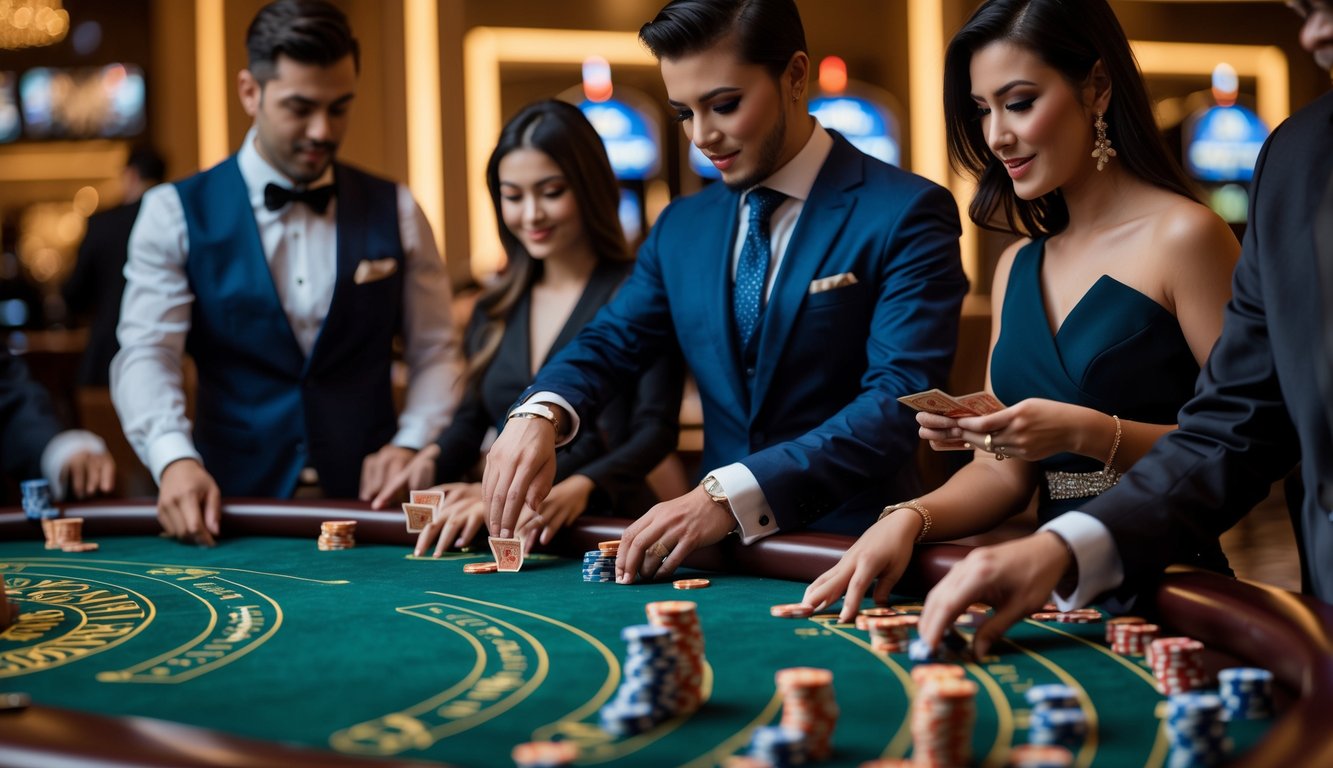 Beberapa pemain berjudi di meja baccarat di dalam kasino yang mewah.