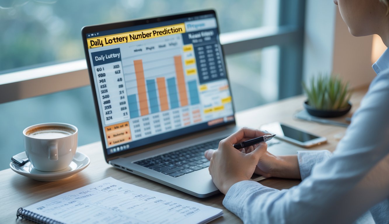 Seseorang sedang menganalisis prediksi angka harian judi togel 2D di meja kerja dengan laptop dan catatan.