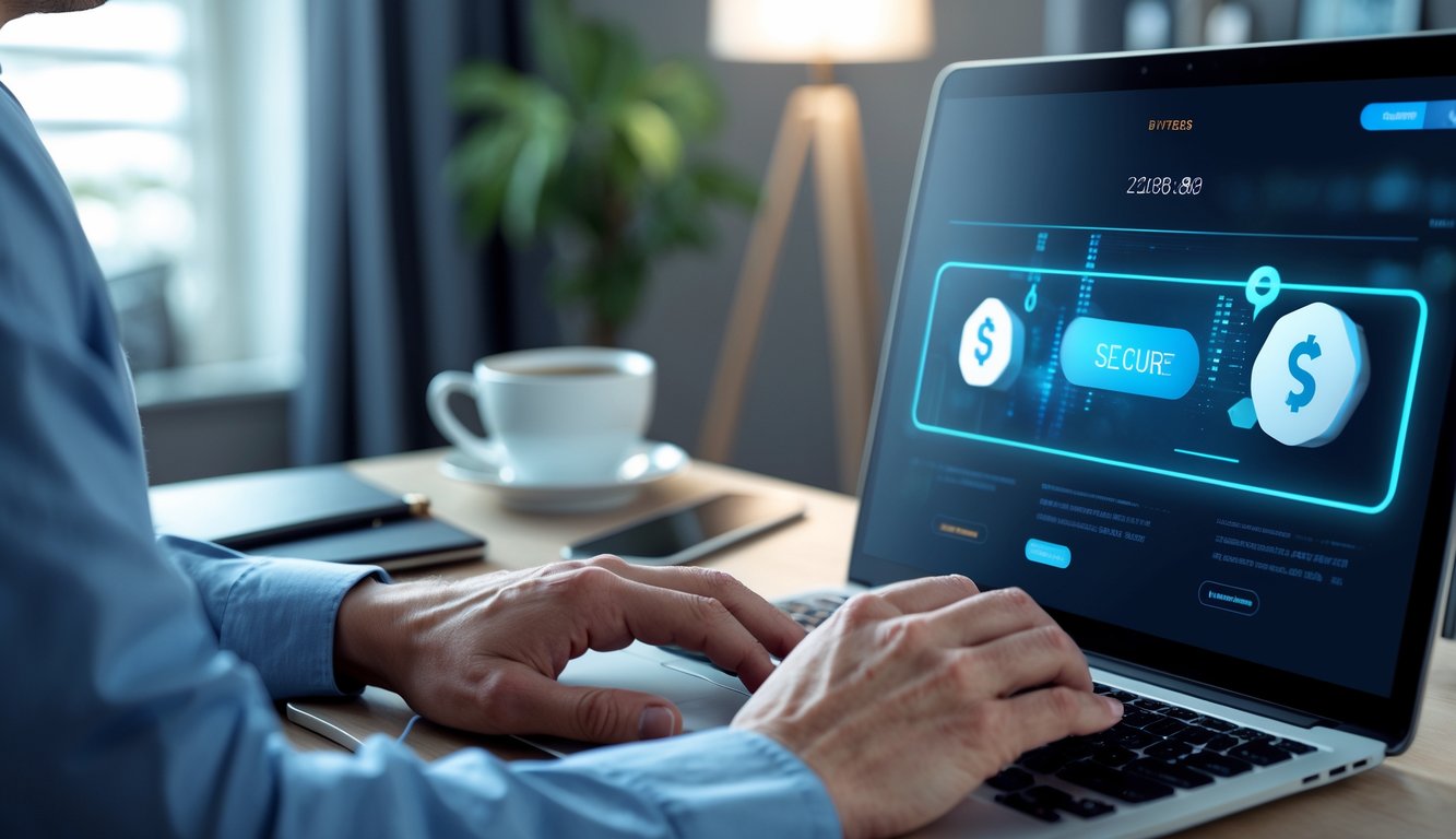 Seseorang dewasa menggunakan laptop di ruang kerja rumah yang nyaman, menunjukkan suasana aman dan terpercaya untuk judi online.