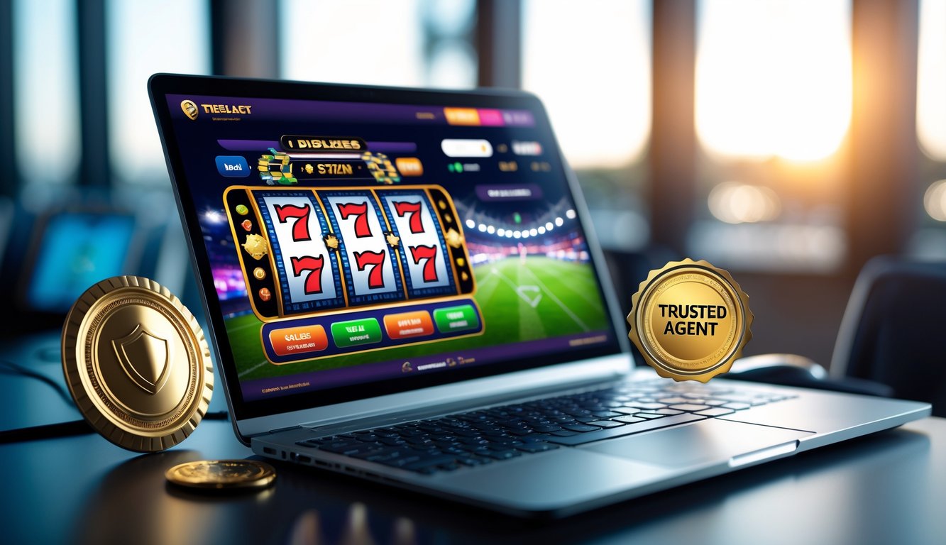Seorang pengguna sedang melihat layar komputer yang menampilkan permainan slot dan pertandingan sepak bola secara online.
