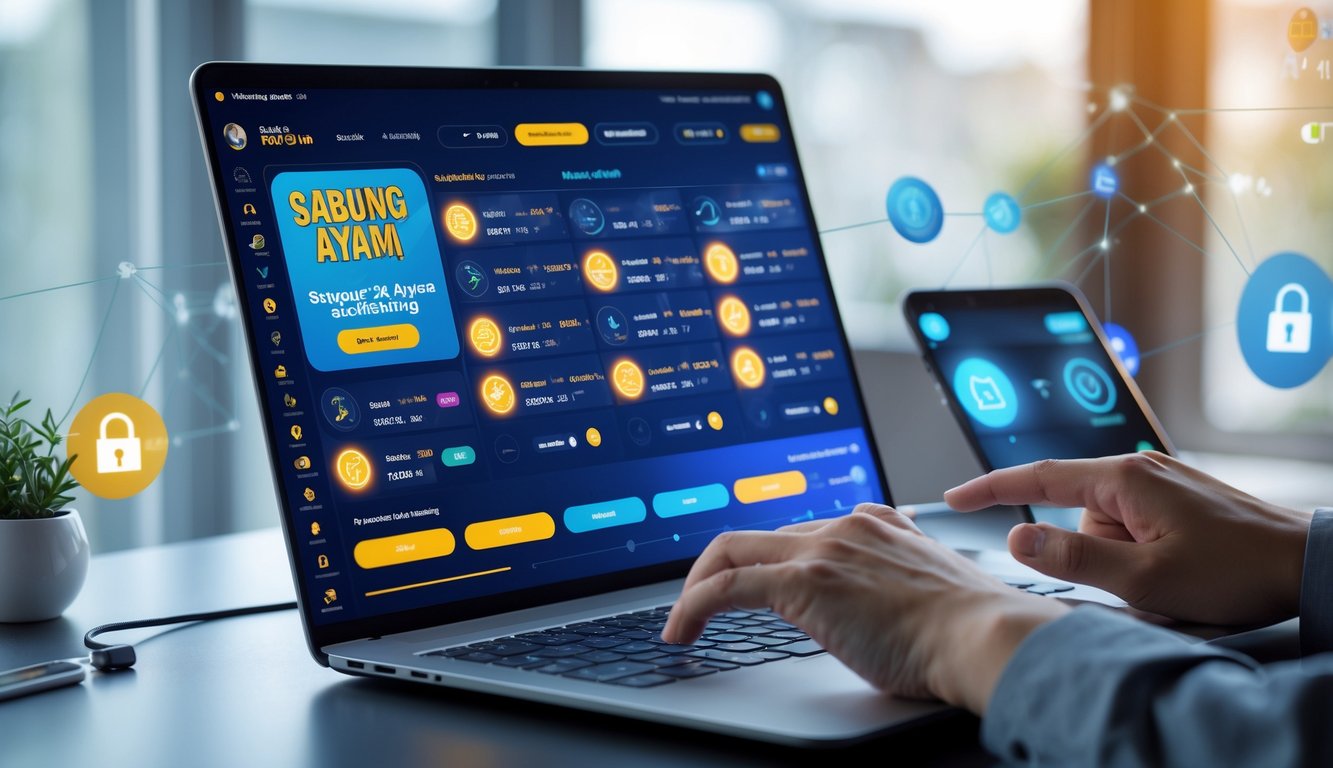 Seseorang menggunakan perangkat digital dengan tampilan antarmuka taruhan sabung ayam online yang lengkap dan terpercaya.