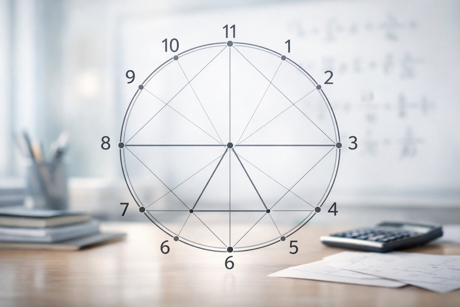 Prikaz brojevne kružnice s brojevima raspoređenim oko kruga u modernom radnom prostoru.