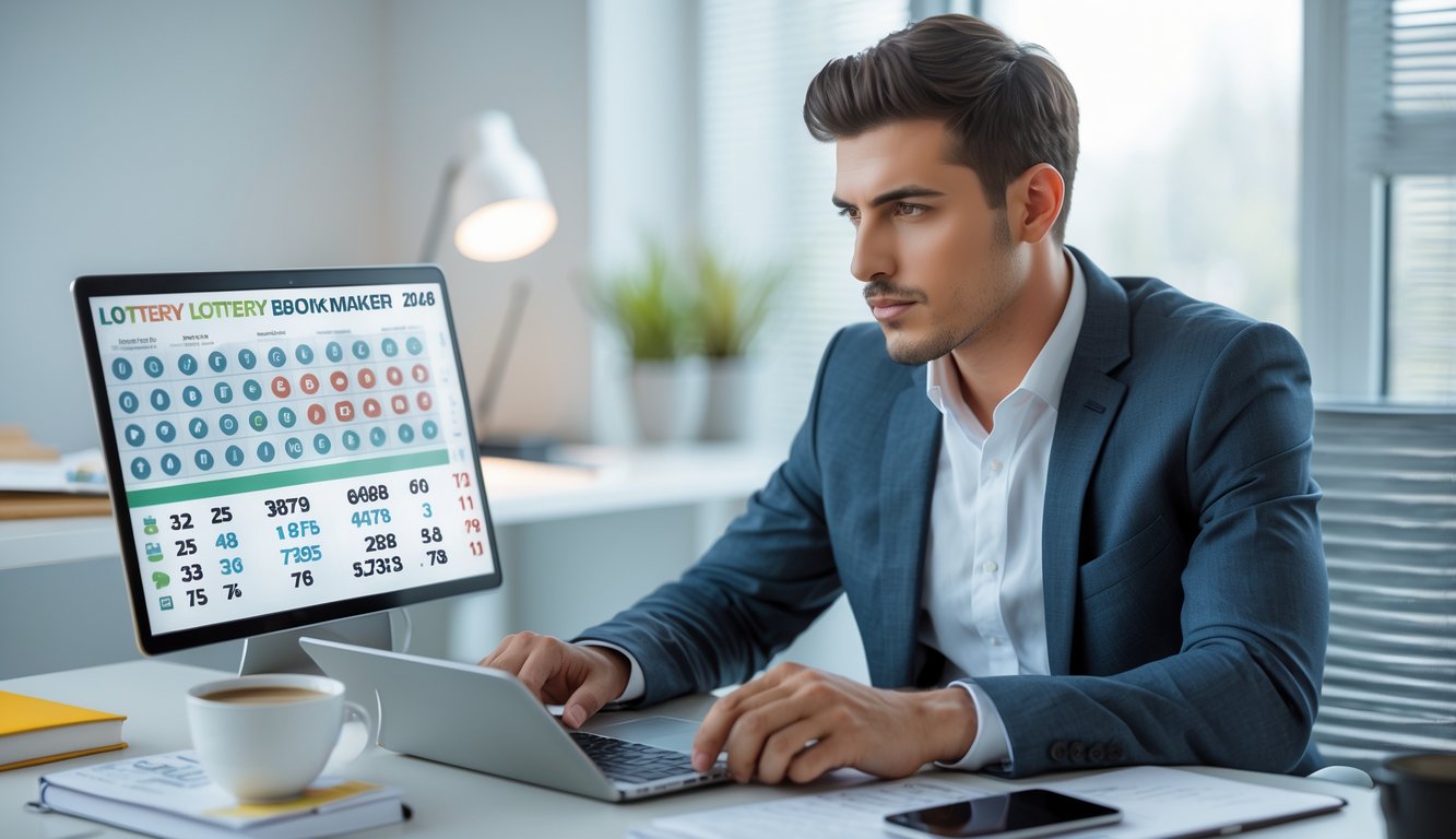 Seorang pria muda duduk di meja dengan laptop, memperhatikan layar dengan fokus di ruang kantor yang terang dan rapi.