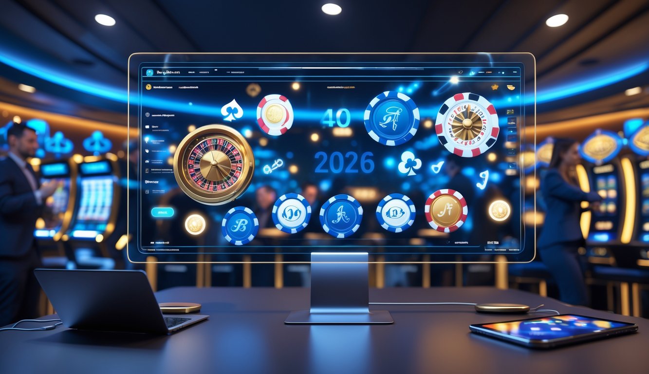 Orang-orang menggunakan perangkat digital untuk bermain di platform kasino online yang modern dan terpercaya.