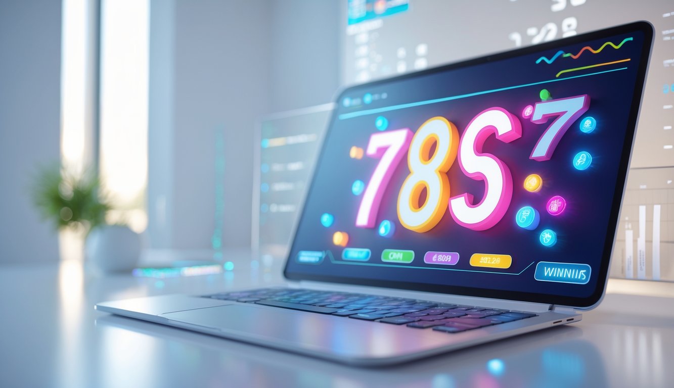 Seseorang menggunakan perangkat digital dengan antarmuka lotere 3D yang modern dan canggih, menunjukkan peluang menang besar.