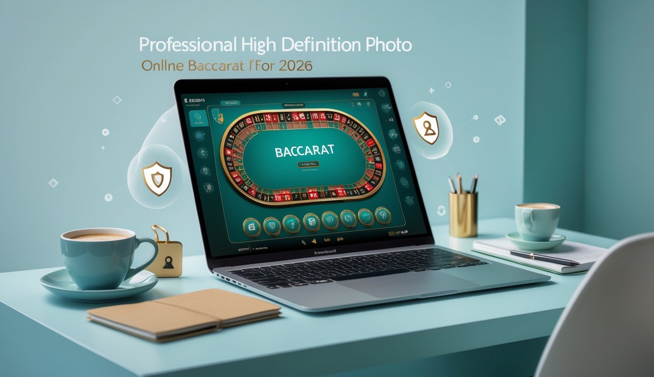 Seorang pemain baru menggunakan laptop untuk bermain baccarat online di ruang kerja yang rapi dan terang.