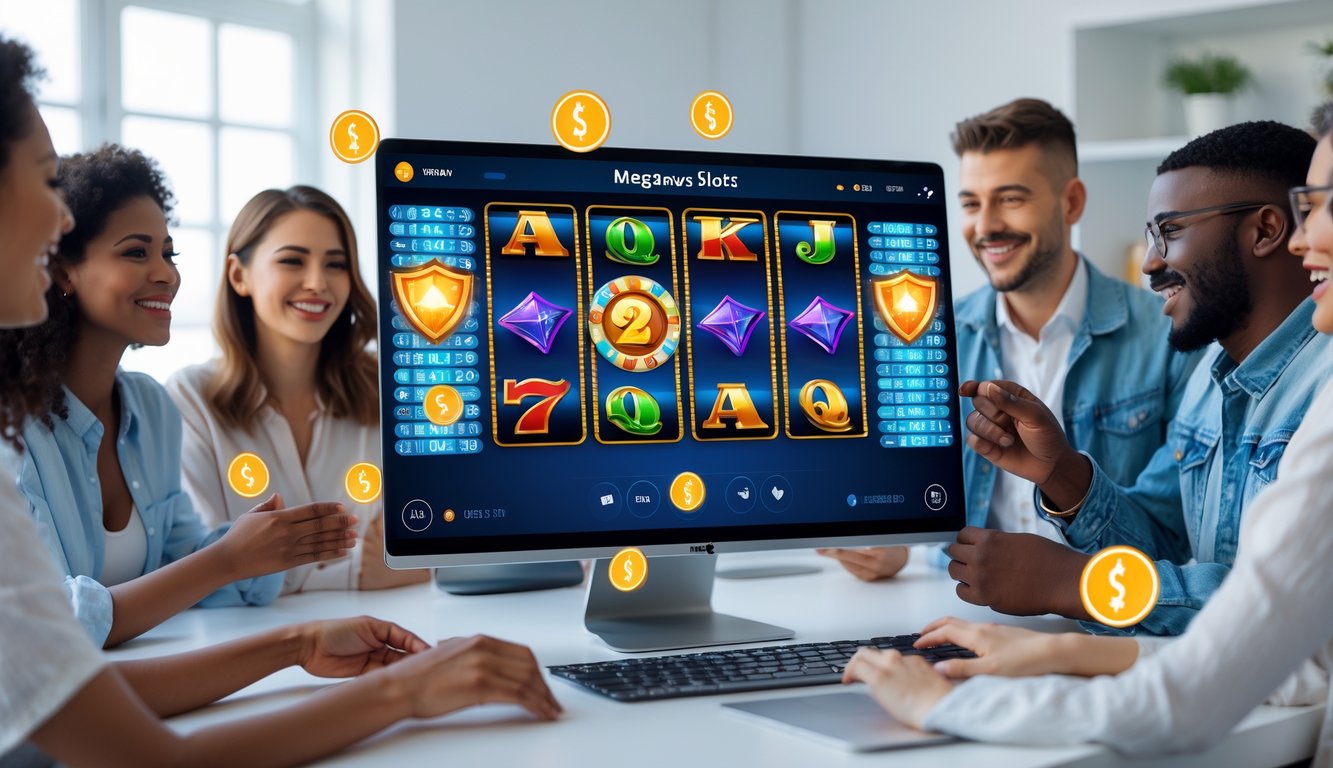 Orang-orang yang sedang menikmati permainan slot online di komputer dengan suasana ruangan yang terang dan nyaman.