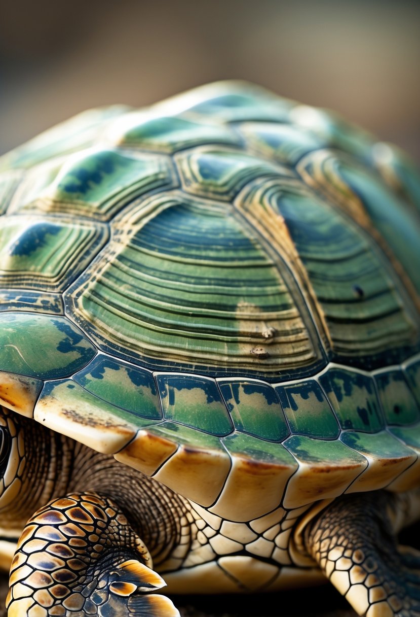 Close-up of a realistic sea turtle shell showing detailed shading and natural patterns.