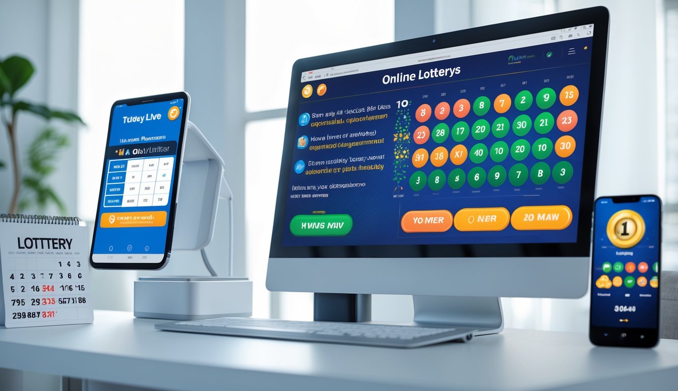 Sebuah ruang kerja modern dengan komputer menampilkan hasil live draw togel online hari ini, dengan suasana terang dan rapi.