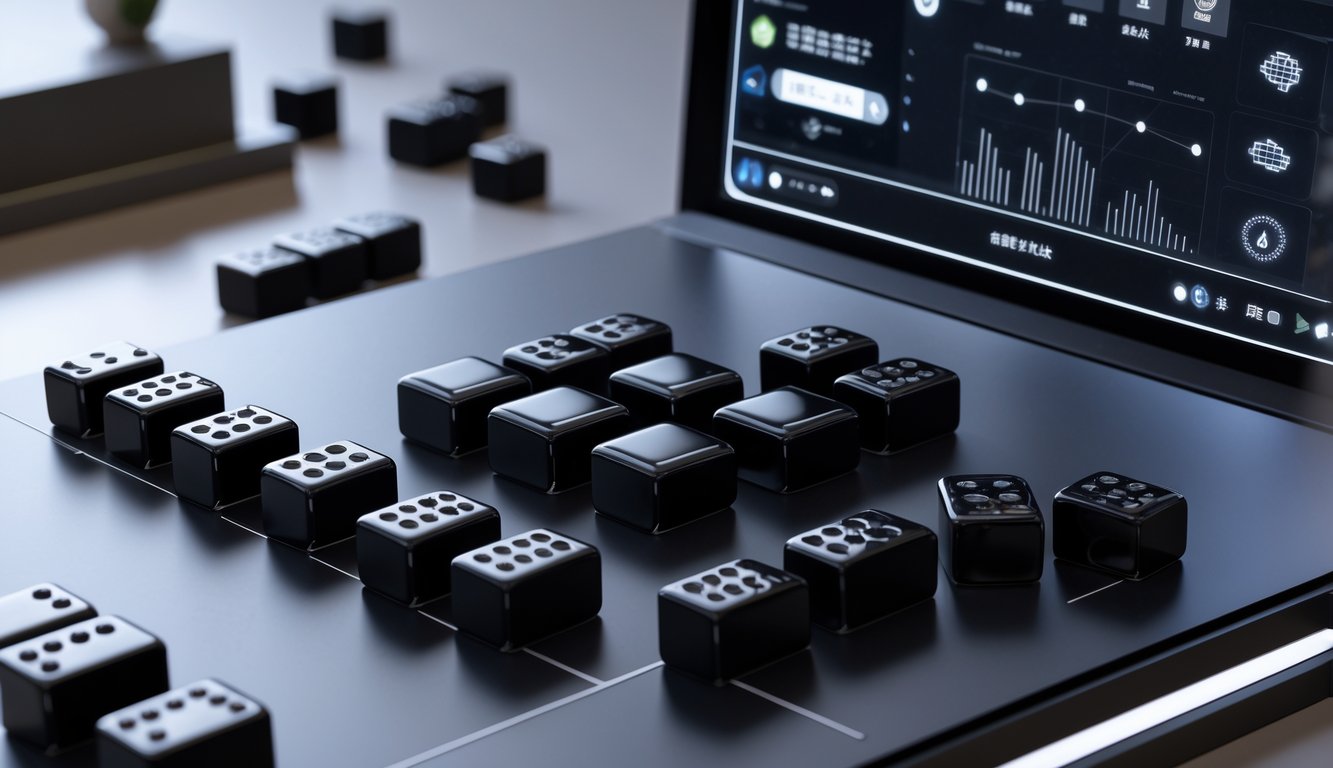 Tampilan permainan Mahjong online dengan ubin hitam yang rapi di layar komputer.