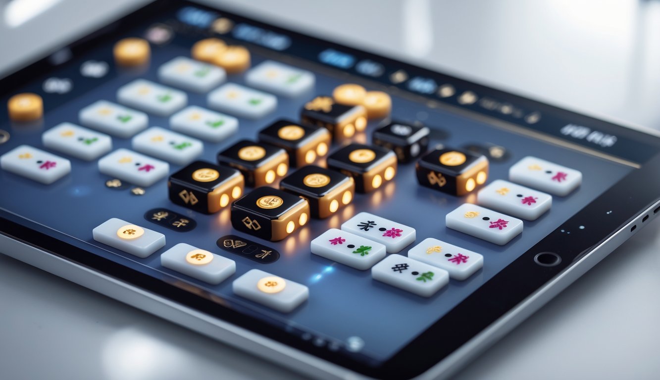 Tampilan layar permainan Mahjong online dengan ubin hitam yang menonjol sebagai scatter, di perangkat digital.