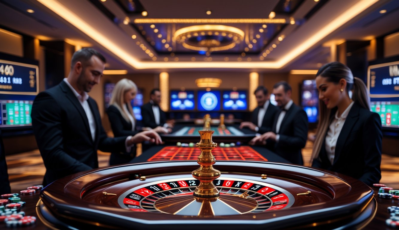 Meja roulette online VIP dengan pemain yang fokus di lingkungan kasino langsung kelas dunia.