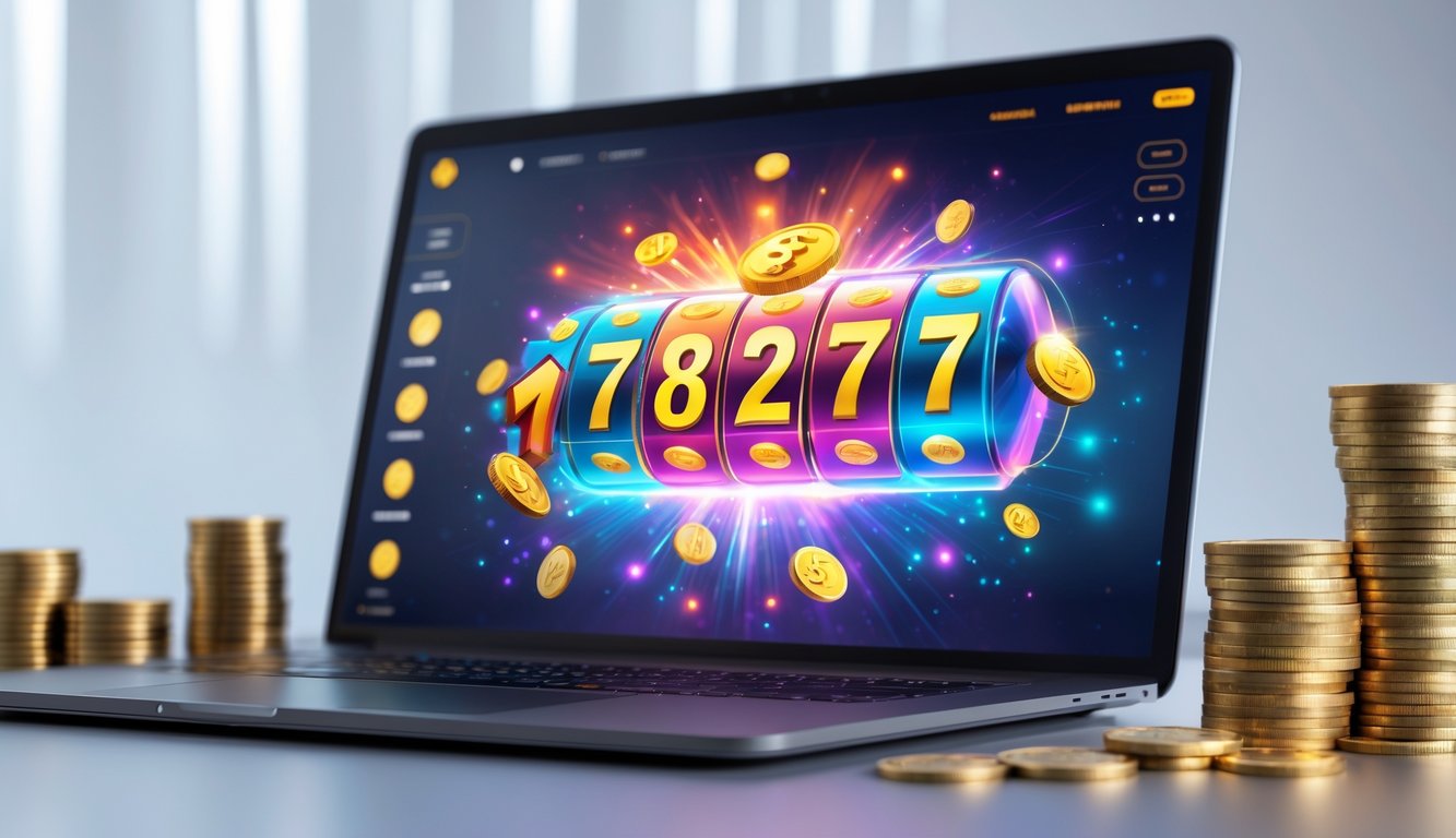 Layar perangkat digital menampilkan antarmuka jackpot togel online dengan koin dan suasana penuh harapan.
