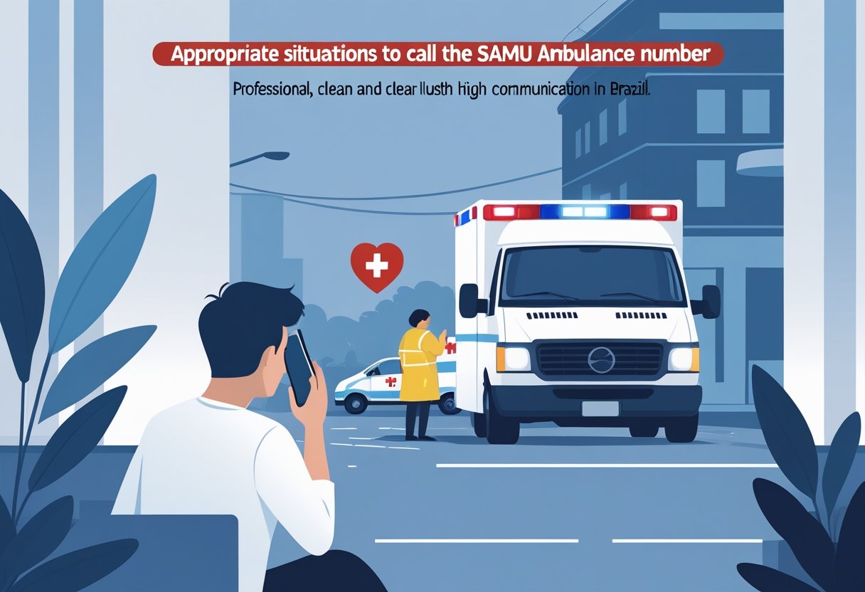 Pessoa preocupada fazendo uma ligação em um telefone celular, com uma ambulância chegando ao fundo em um ambiente urbano.