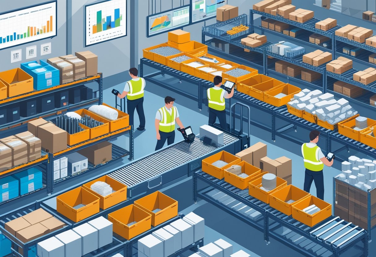 Illustration of a busy modern warehouse